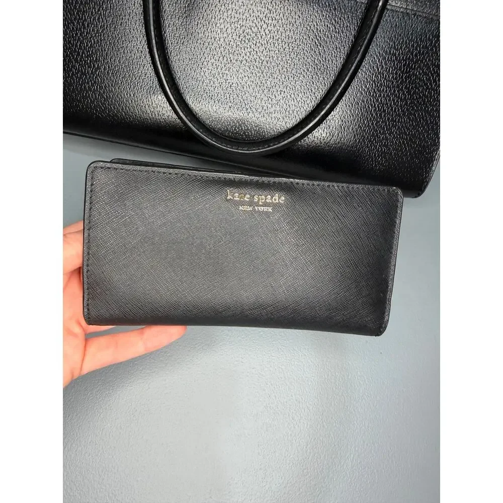 Kate Spade Lana Grove Satchel Purse Handbag Wallet Set Black Genuine Leather